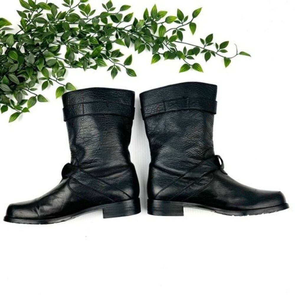 Stuart Weitzman Lotroops Black leather moto ankle boots 7 - Picture 7 of 11